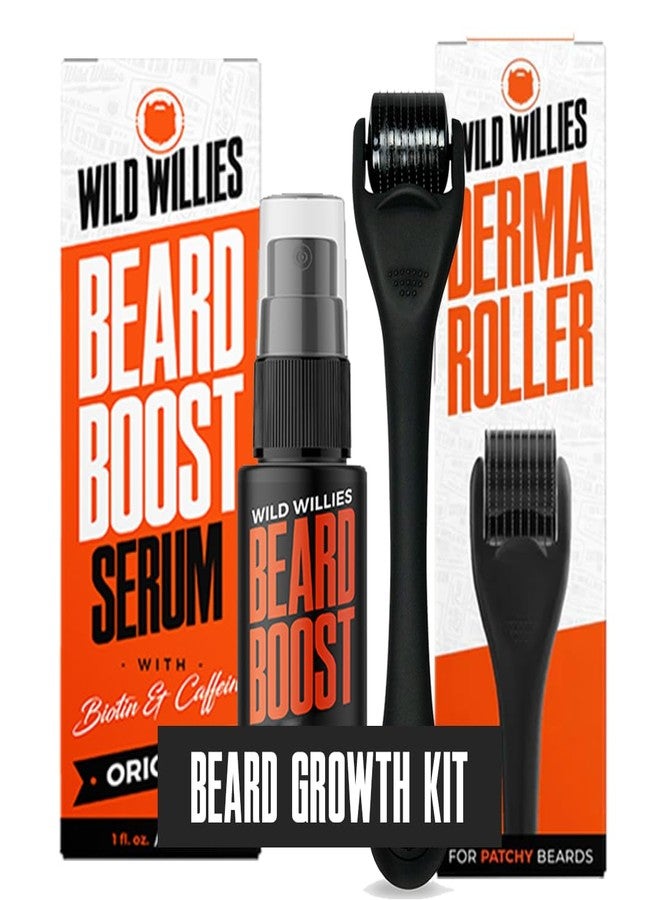 Wild Willies Beard Growth Kit - Premium Derma Roller & Beard Boost Serum - Microneedle Roller & Beard Hair Growth Serum with Biotin & Caffeine for Fuller Beard, Scalp Care - Easy to Use Kit with Case - Image 1